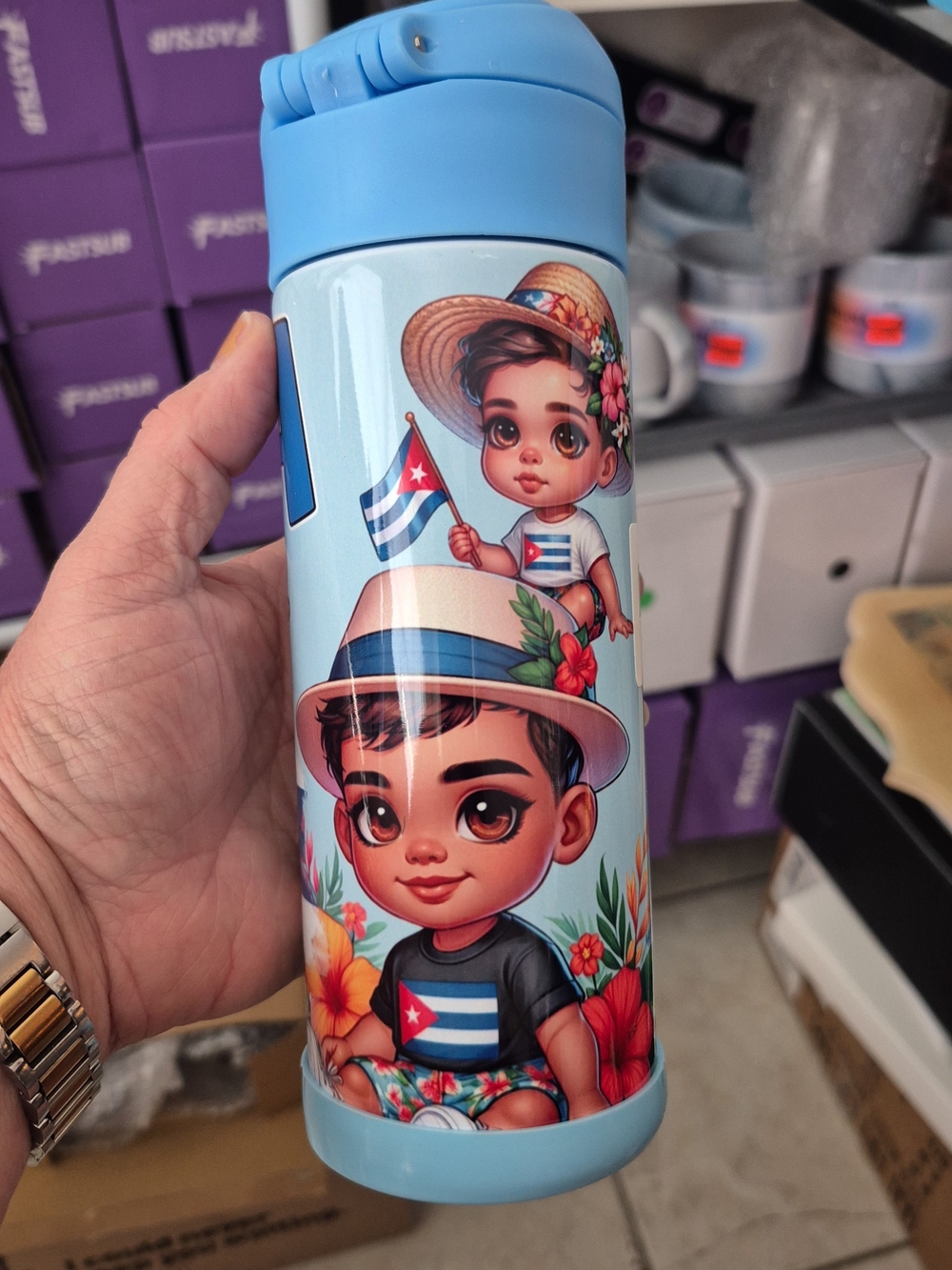 Light Blue Kids Travel Bottle with Cartoon Characters